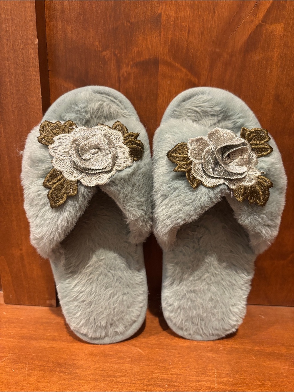 Joyfolie blue embroidered slippers